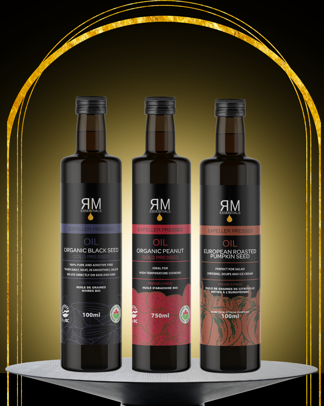 RM Essentials Summer Essentials Bundle with black seed, peanut and roasted pumpkin seed oils