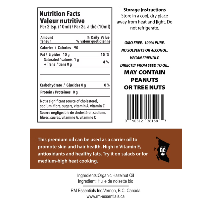 Organic Cold-Pressed Hazelnut Oil