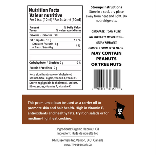 Organic Cold-Pressed Hazelnut Oil
